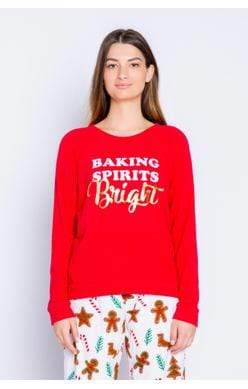 PJ Salvage Long Sleeve Top/Sweater/Outerwear XS Pj Salvage Red Baking Spirit Top